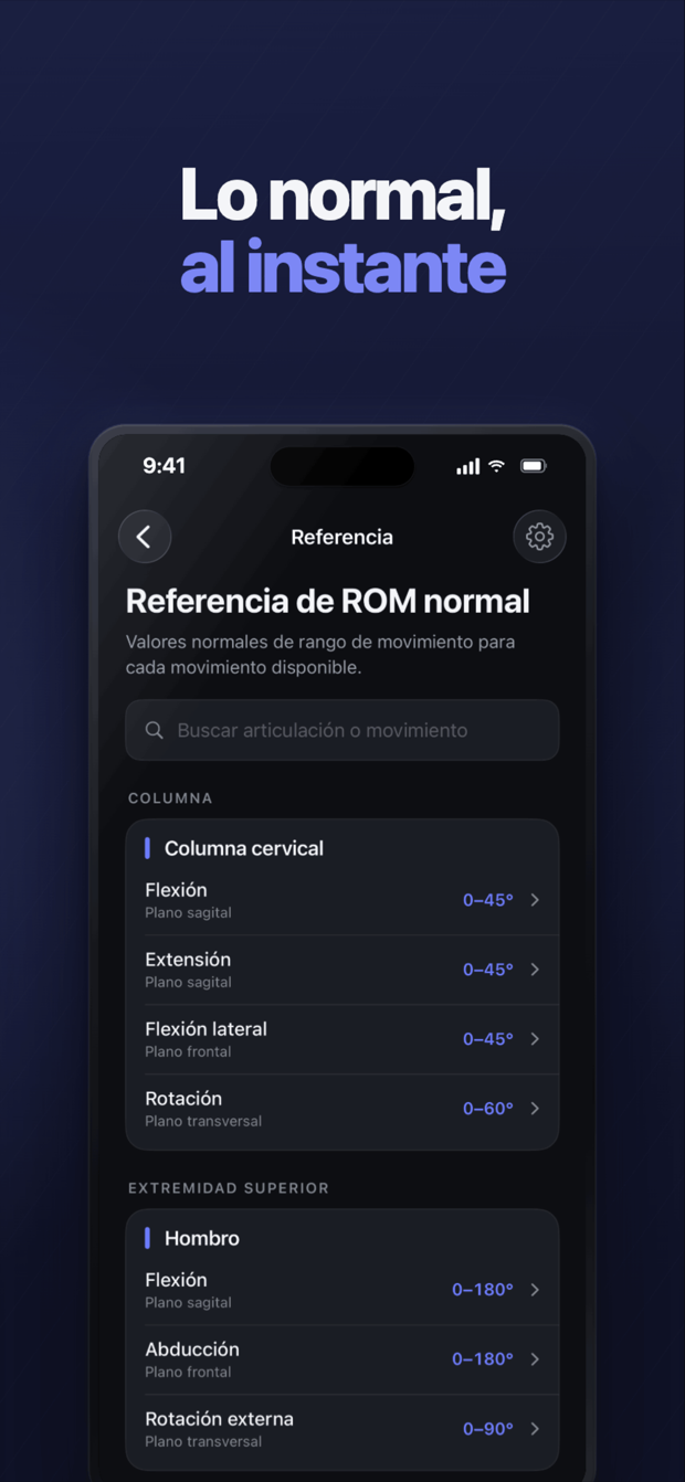 Valores normales de referencia del rango de movimiento