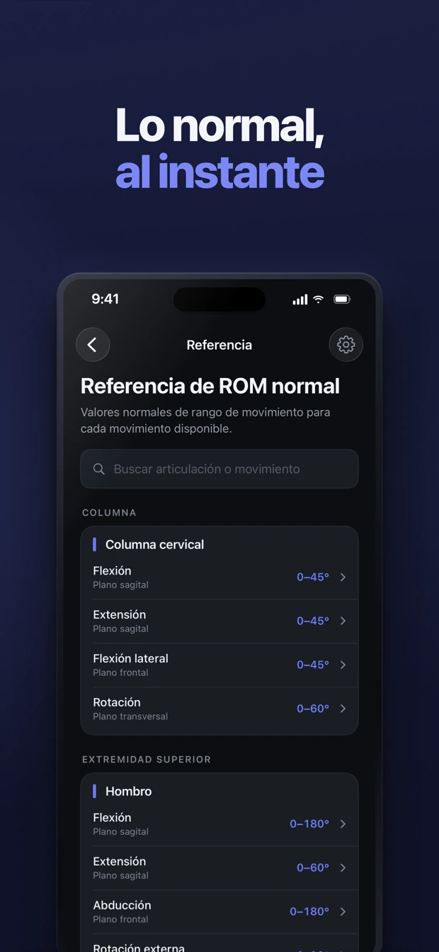 Valores normales de referencia del rango de movimiento
